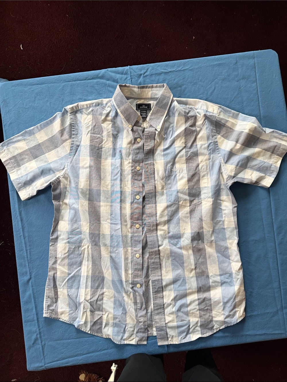 Dockers Button-Down Short Sleeve Plaid Shirt in Light Blue and White